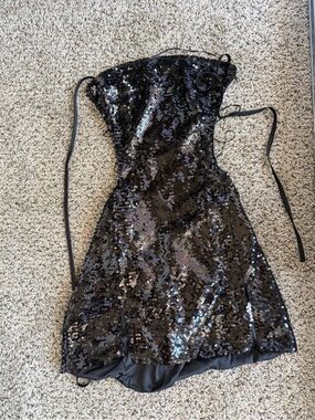 Black Sequin Strapless Cocktail Dress